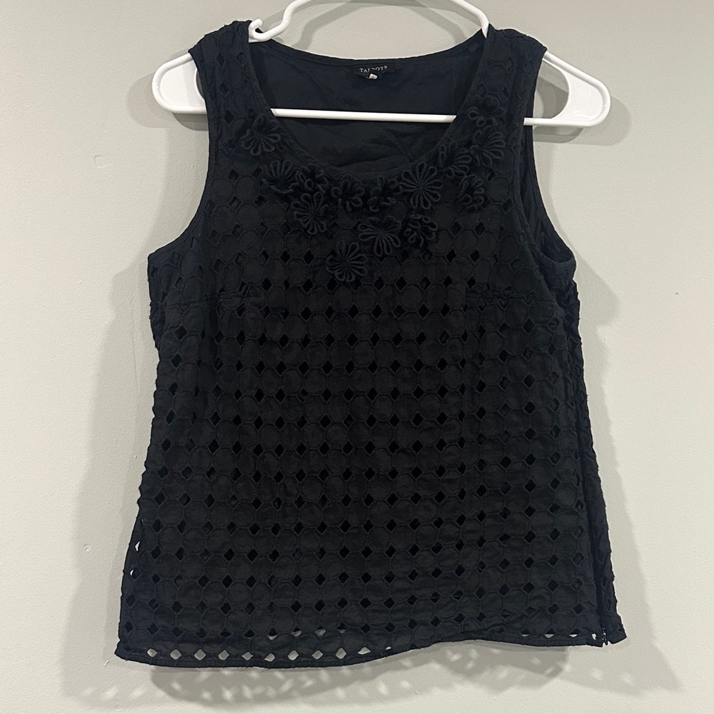 Talbots Black Eyelet Sleeveless Tank with Floral size 10